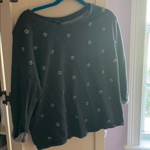 Thin Sweater with Bejeweled Flowers- Used